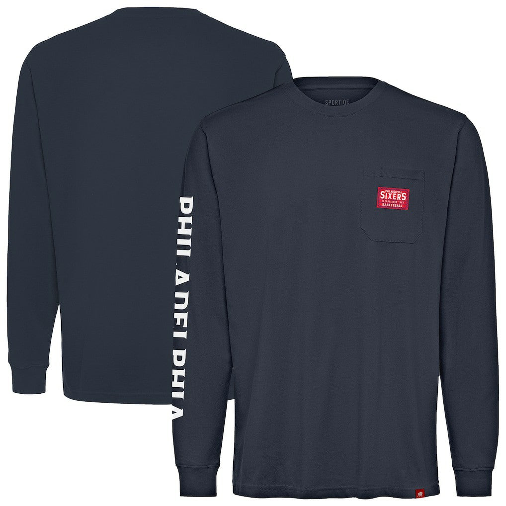 Philadelphia 76ers Sportiqe Unisex Wales Heavyweight Pocket Long Sleeve T-Shirt New