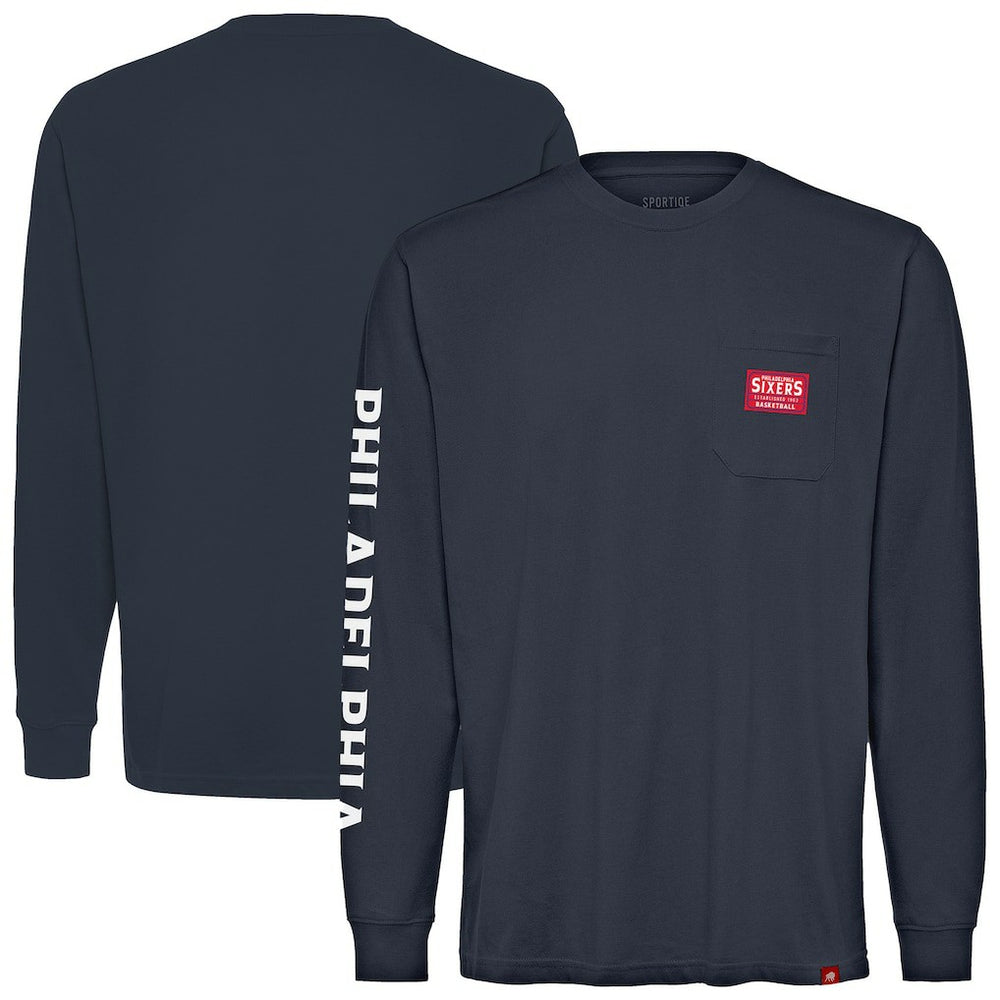Philadelphia 76ers Sportiqe Unisex Wales Heavyweight Pocket Long Sleeve T-Shirt New