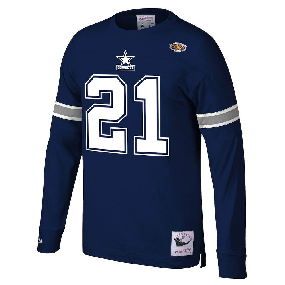 Dallas Cowboys Mitchell & Ness Deion Sanders  Retired Player Name & Number Long Sleeve Top
