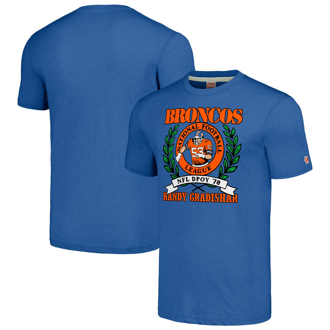 Denver Broncos  Randy Gradishar  Homage Unisex Caricature Retired Player Tri-Blend T-Shirt