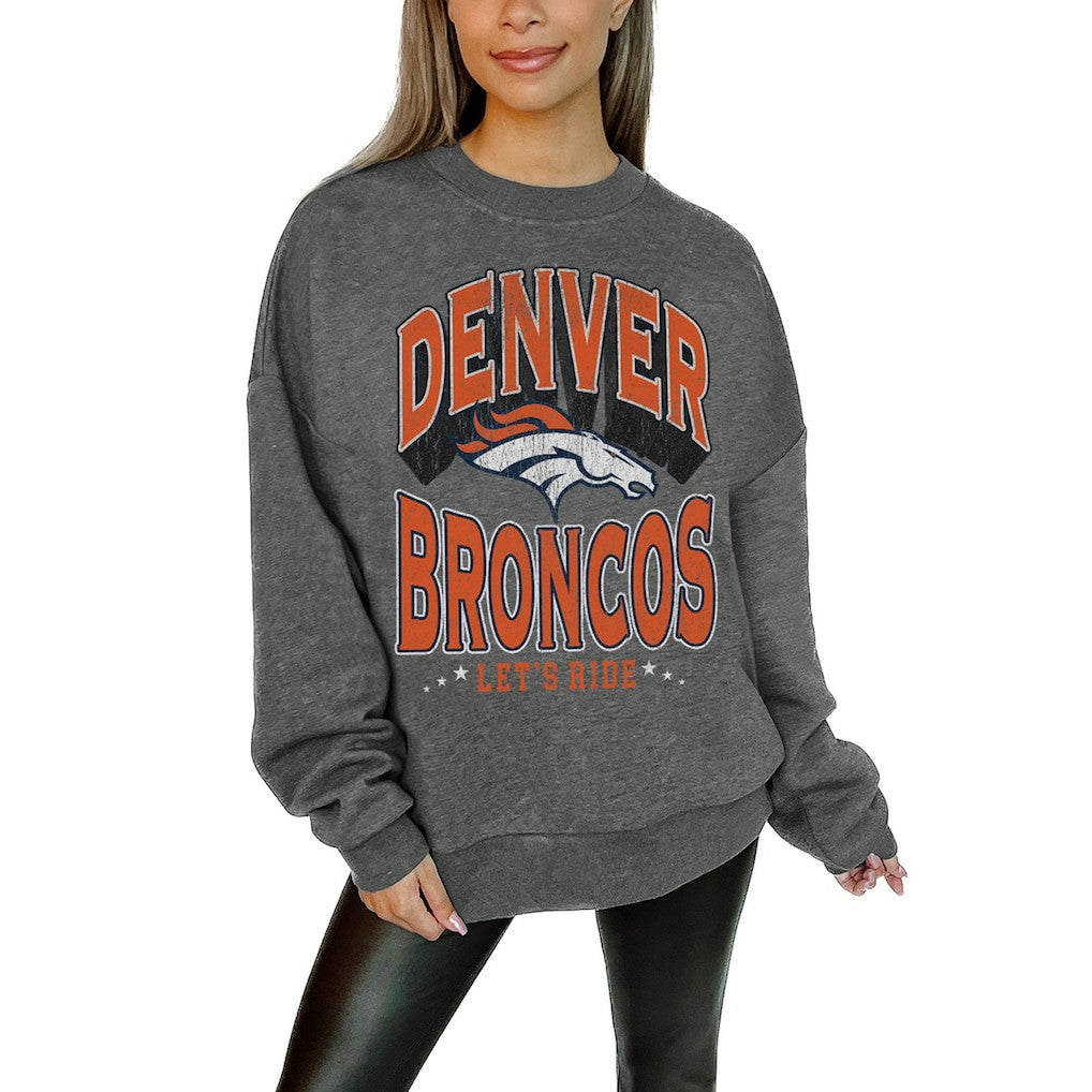 Denver Broncos  Gameday Couture Women's Oversized Long Weekend Premium Fleece Drop Shoulder Pullover Sweatshirt