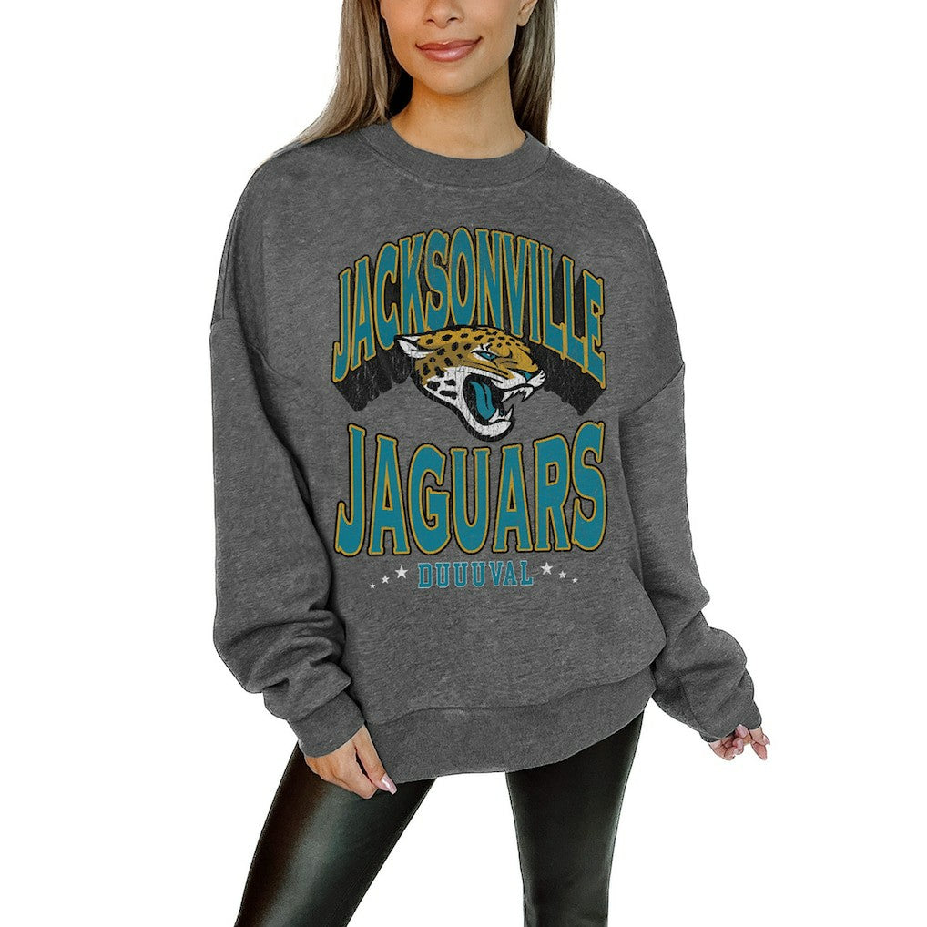 Jacksonville Jaguars  Gameday Couture Women's Oversized Long Weekend Premium Fleece Drop Shoulder Pullover Sweatshirt