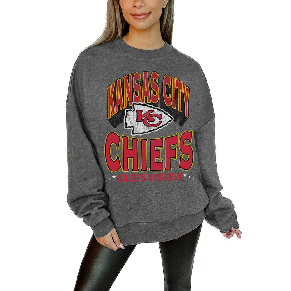 Kansas City Chiefs  Gameday Couture Women's Oversized Long Weekend Premium Fleece Drop Shoulder Pullover Sweatshirt