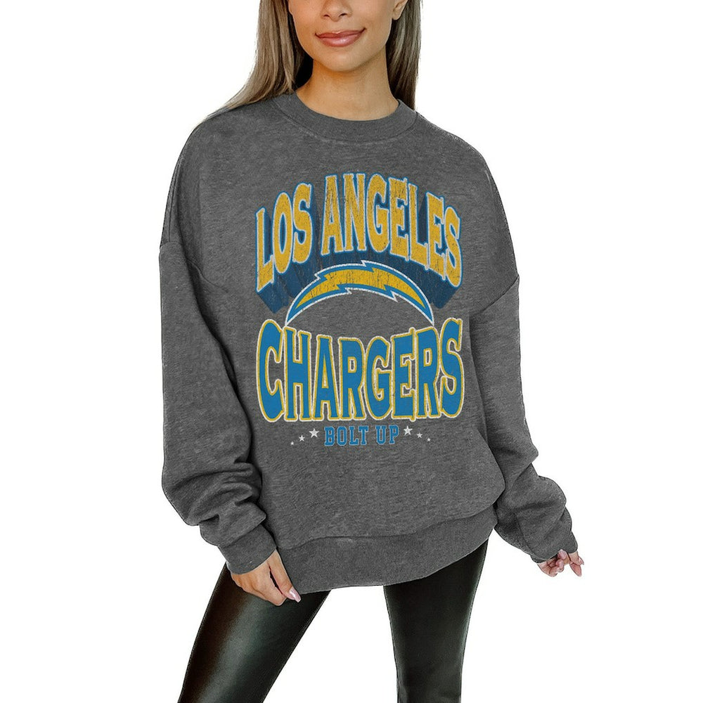 Los Angeles Chargers  Gameday Couture Women's Oversized Long Weekend Premium Fleece Drop Shoulder Pullover Sweatshirt