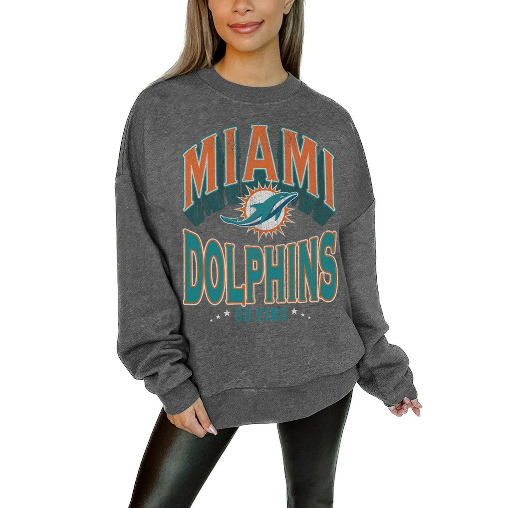 Miami Dolphins  Gameday Couture Women's Oversized Long Weekend Premium Fleece Drop Shoulder Pullover Sweatshirt