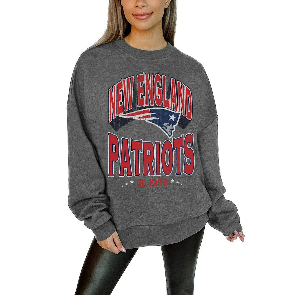 New England Patriots  Gameday Couture Women's Oversized Long Weekend Premium Fleece Drop Shoulder Pullover Sweatshirt
