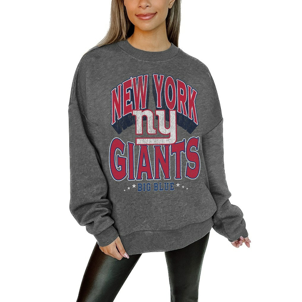 New York Giants  Gameday Couture Women's Oversized Long Weekend Premium Fleece Drop Shoulder Pullover Sweatshirt