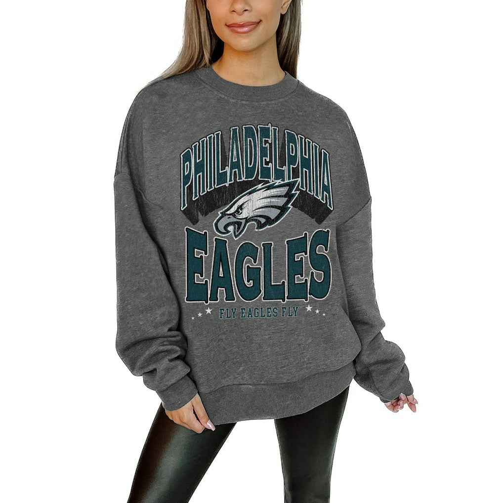 Philadelphia Eagles  Gameday Couture Women's Oversized Long Weekend Premium Fleece Drop Shoulder Pullover Sweatshirt