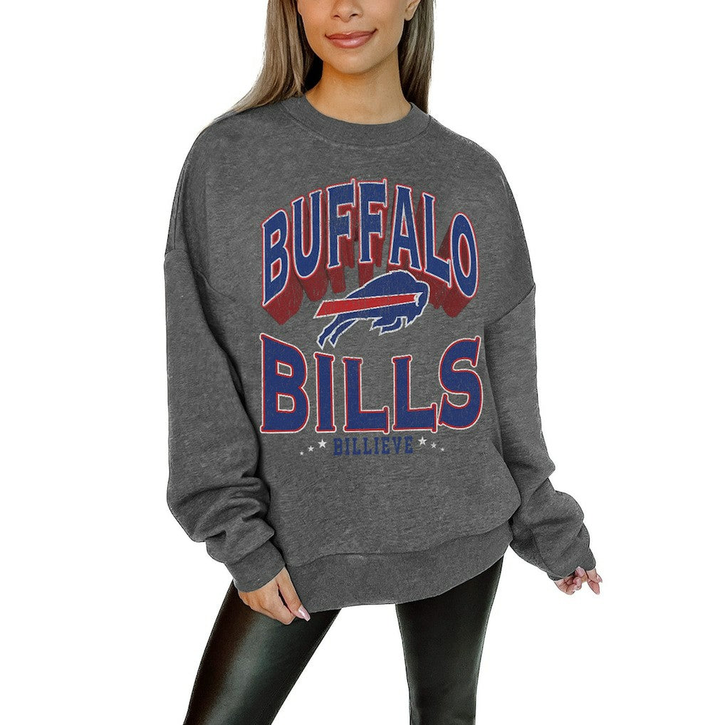 Buffalo Bills  Gameday Couture Women's Oversized Long Weekend Premium Fleece Drop Shoulder Pullover Sweatshirt