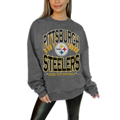 Pittsburgh Steelers  Gameday Couture Women's Oversized Long Weekend Premium Fleece Drop Shoulder Pullover Sweatshirt