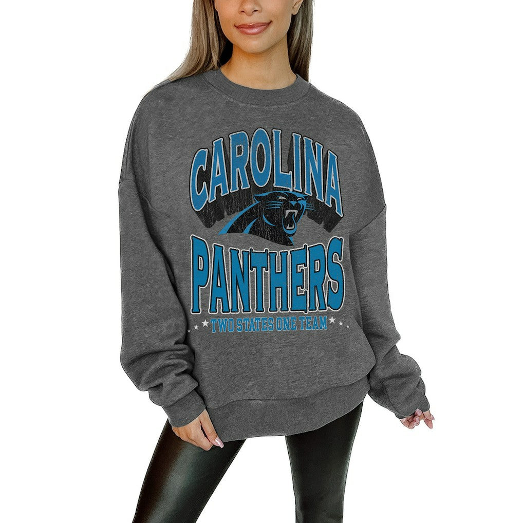 Carolina Panthers  Gameday Couture Women's Oversized Long Weekend Premium Fleece Drop Shoulder Pullover Sweatshirt