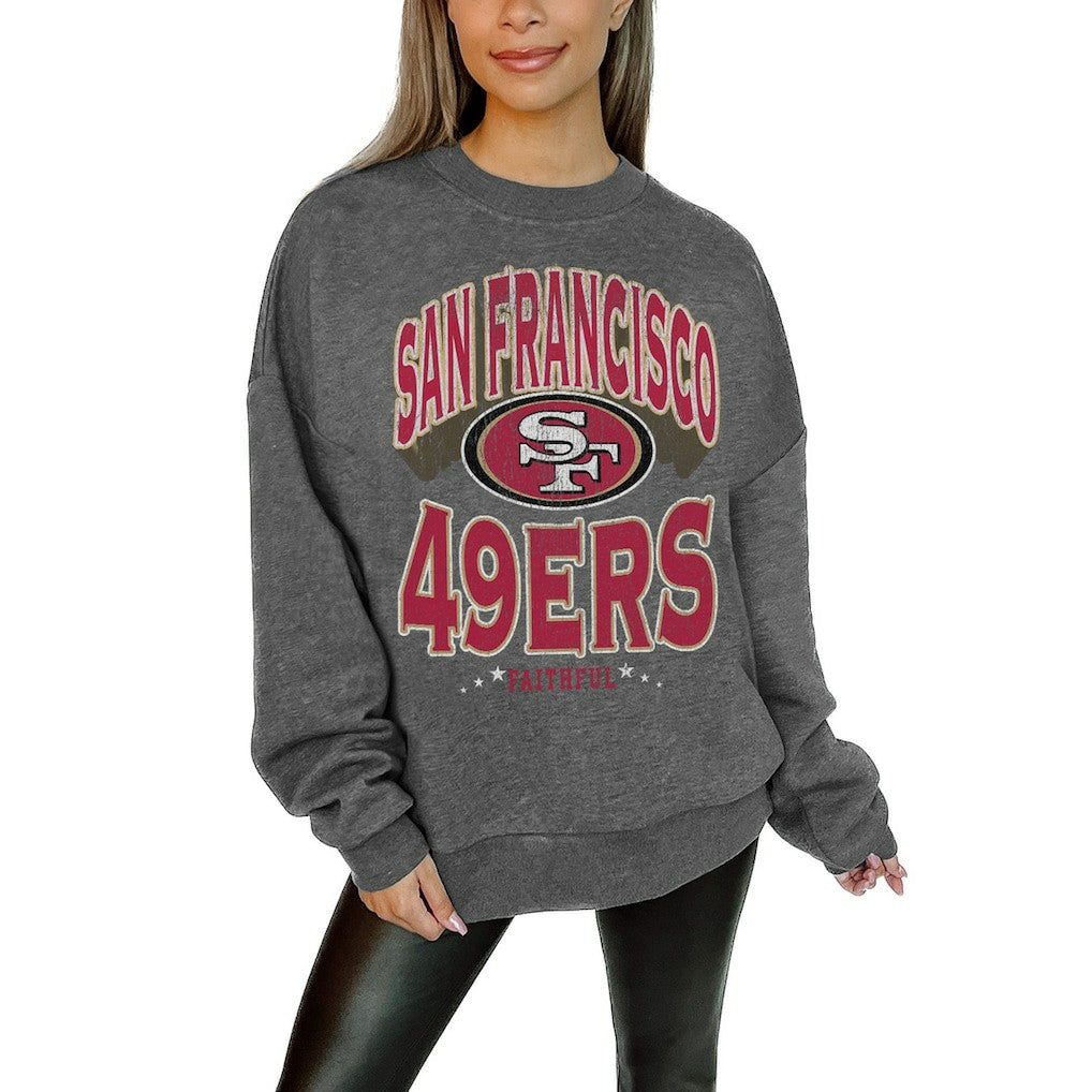 San Francisco 49ers  Gameday Couture Women's Oversized Long Weekend Premium Fleece Drop Shoulder Pullover Sweatshirt