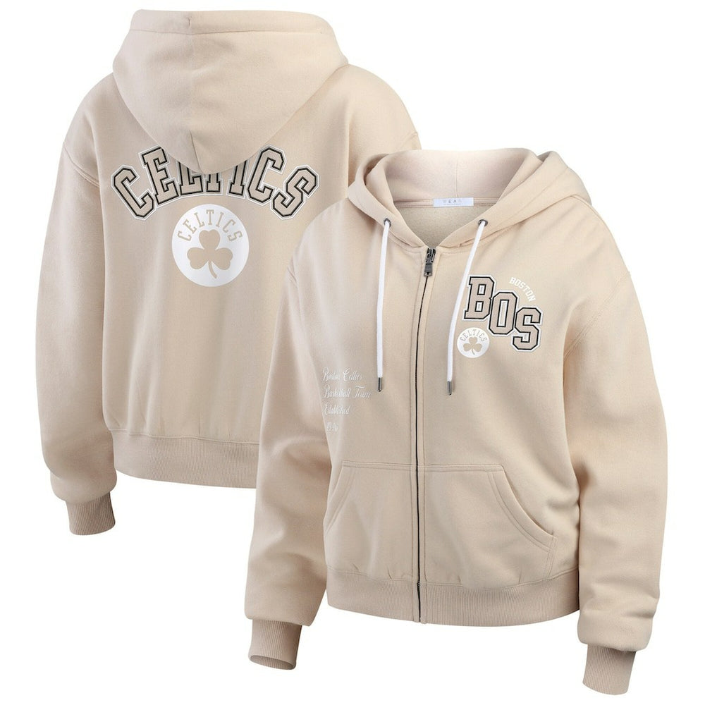 Boston Celtics WEAR by Erin Andrews Women's Plus Size Tonal Felt Patch Full-Zip Hoodie Outlet