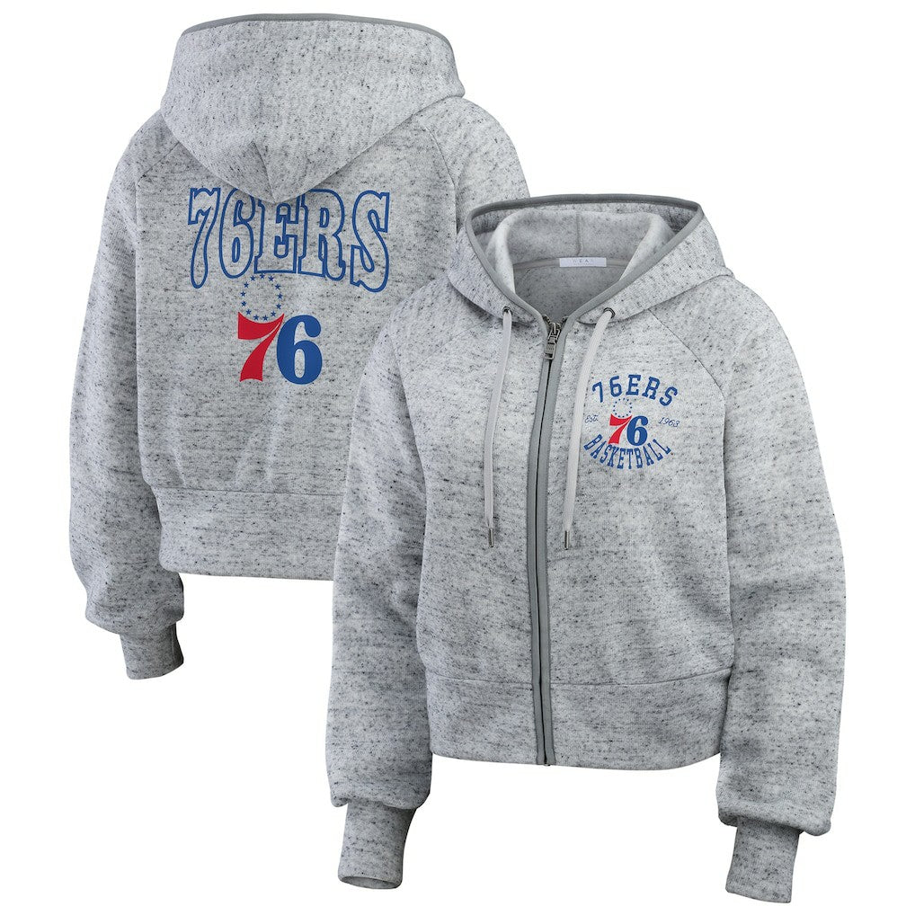 Philadelphia 76ers WEAR by Erin Andrews Women's Speckled Radiator Full-Zip Hoodie New