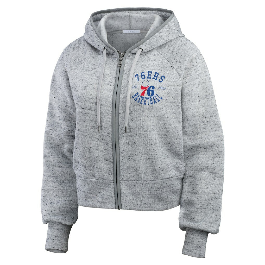 Philadelphia 76ers WEAR by Erin Andrews Women's Speckled Radiator Full-Zip Hoodie New