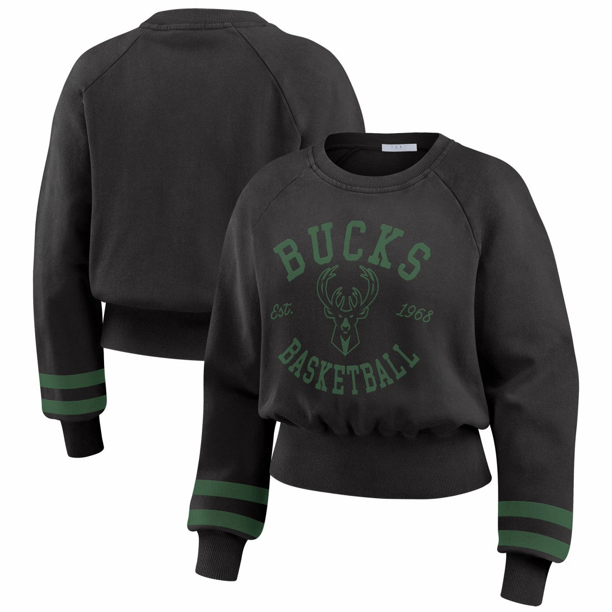 Milwaukee Bucks WEAR by Erin Andrews Women's Vintage Raglan Cropped Pullover Sweatshirt New