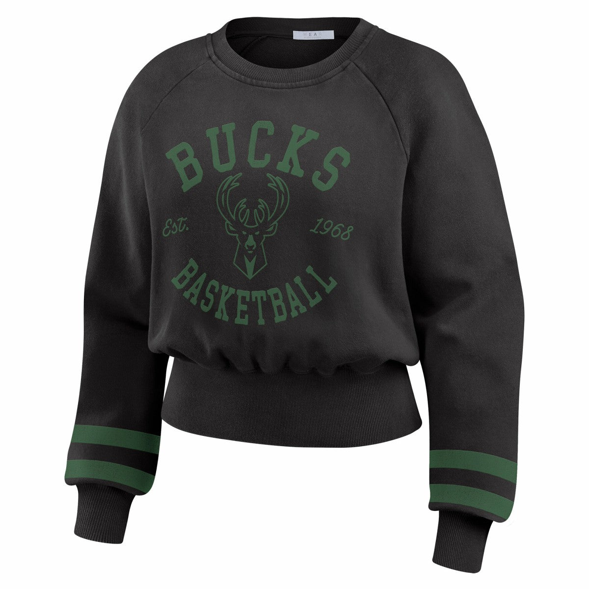 Milwaukee Bucks WEAR by Erin Andrews Women's Vintage Raglan Cropped Pullover Sweatshirt New