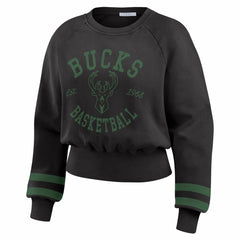 Milwaukee Bucks WEAR by Erin Andrews Women's Vintage Raglan Cropped Pullover Sweatshirt New