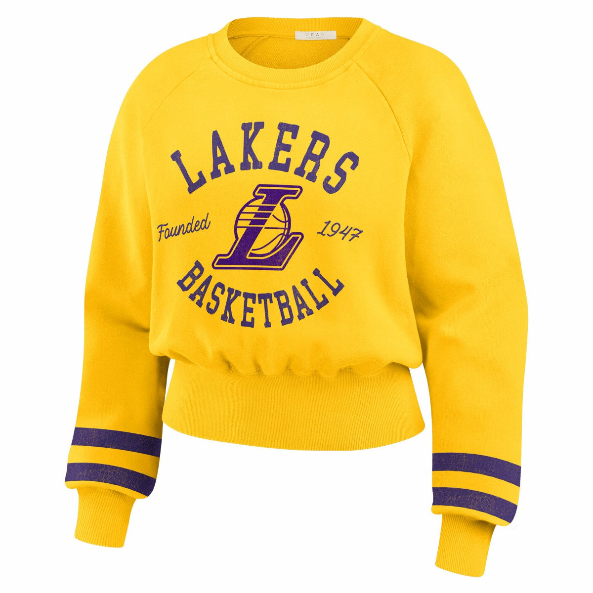 Los Angeles Lakers WEAR by Erin Andrews Women's Vintage Raglan Cropped Pullover Sweatshirt Discount