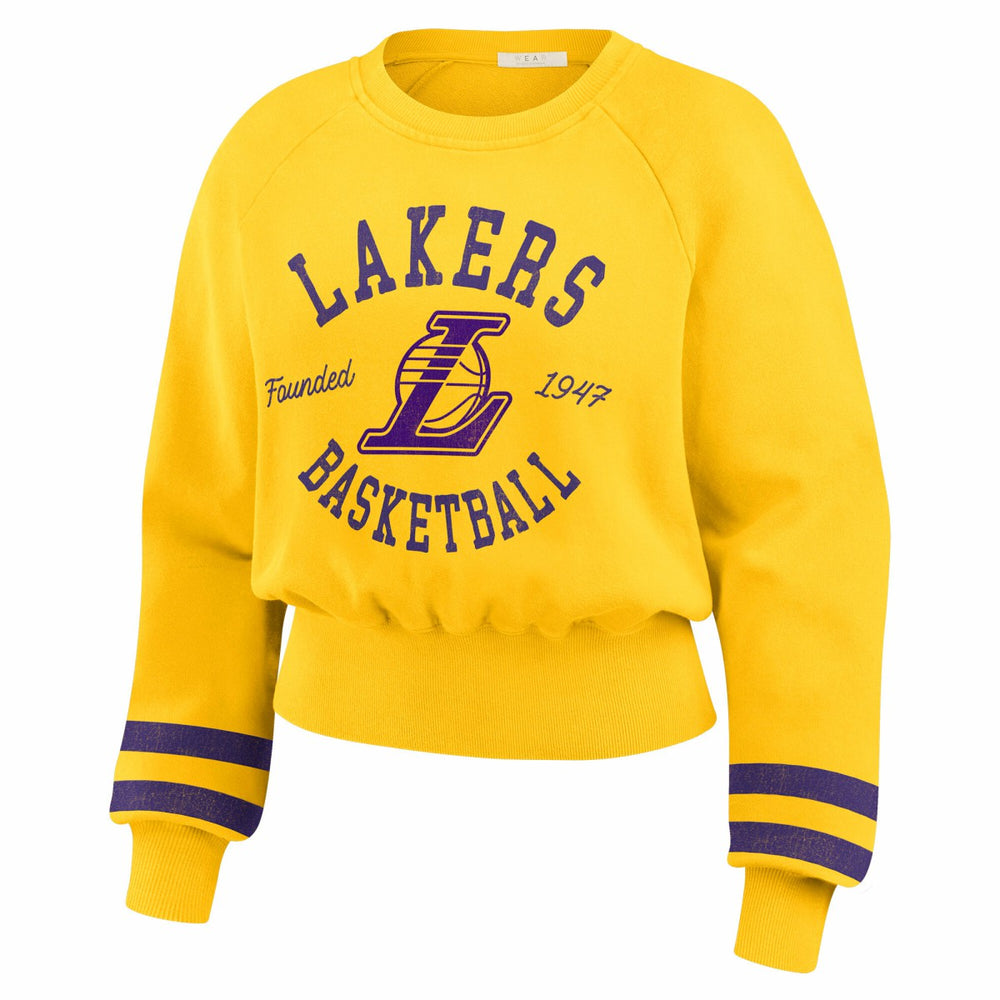 Los Angeles Lakers WEAR by Erin Andrews Women's Vintage Raglan Cropped Pullover Sweatshirt Discount