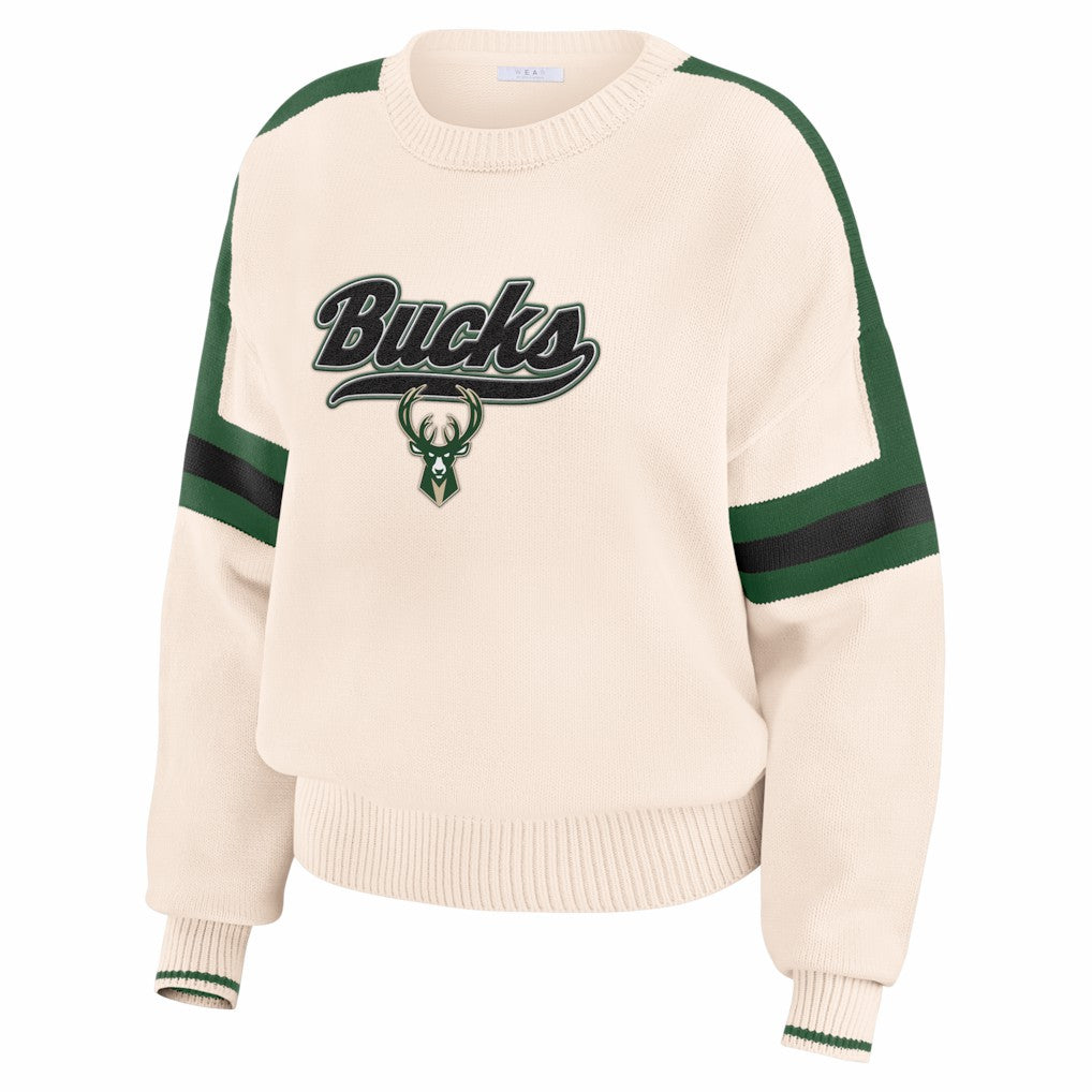 Milwaukee Bucks WEAR by Erin Andrews Women's Stripe Pullover Sweater Discount
