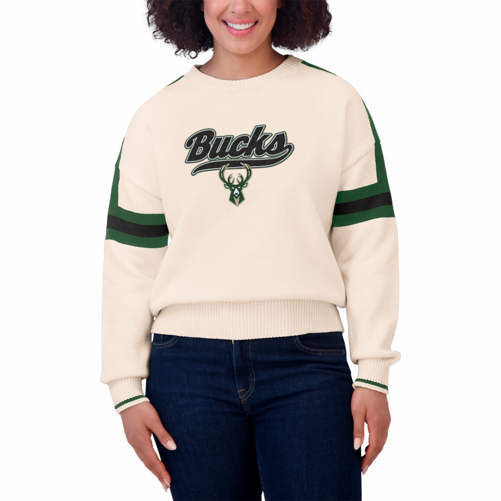 Milwaukee Bucks WEAR by Erin Andrews Women's Stripe Pullover Sweater Discount