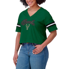 Milwaukee Bucks WEAR by Erin Andrews Women's Color Block Boxy V-Neck T-Shirt Discount