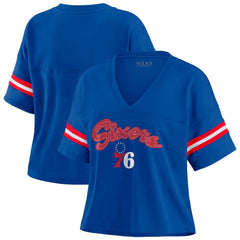 Philadelphia 76ers WEAR by Erin Andrews Women's Plus Size Color Block Boxy V-Neck T-Shirt For Sale