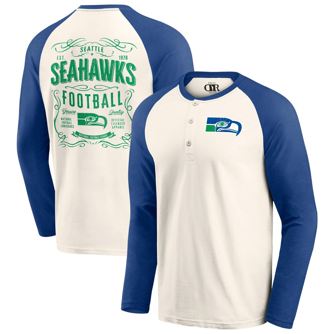 Seattle Seahawks Fanatics Darius Rucker Collection Raglan Henley Long Sleeve T-Shirt