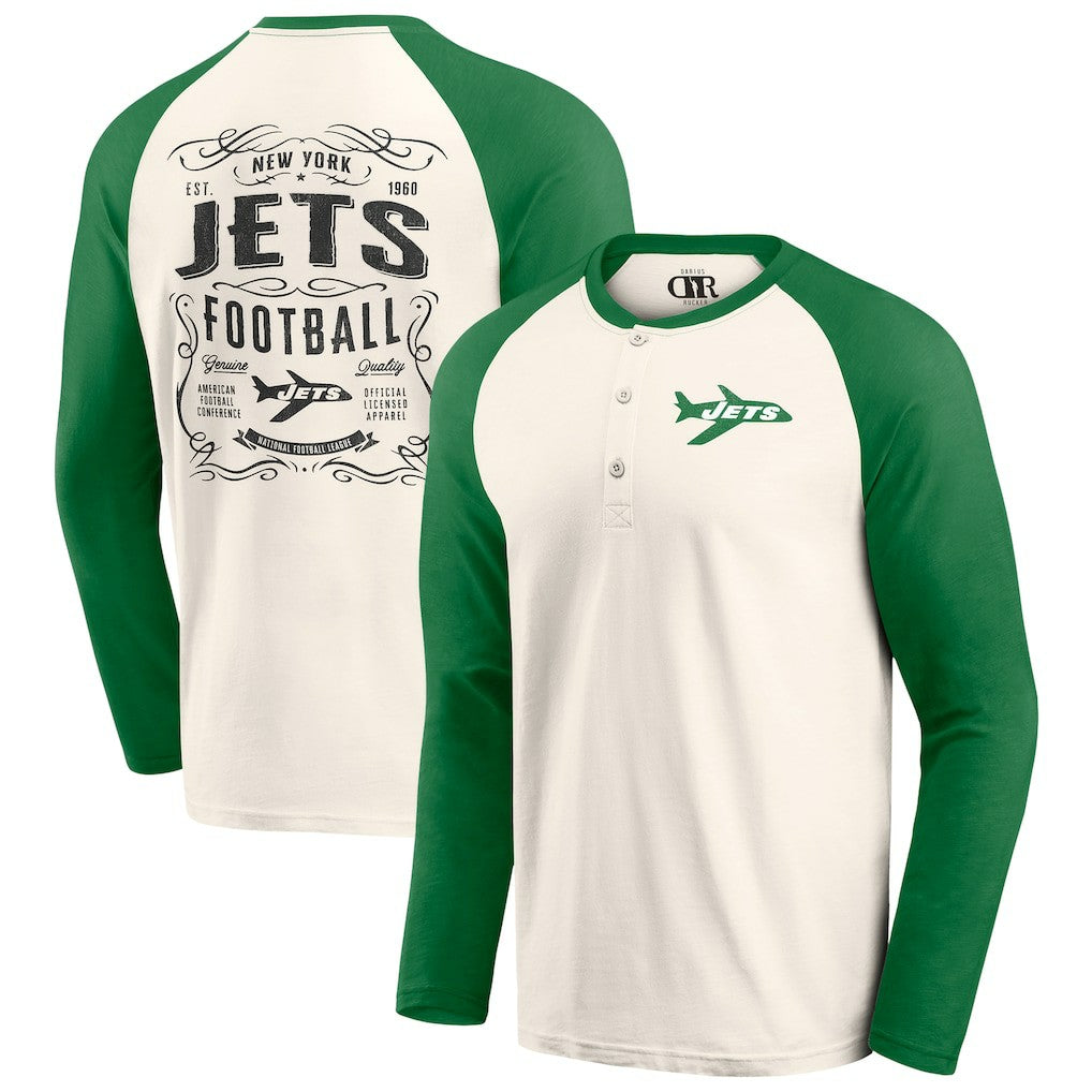 New York Jets Fanatics Darius Rucker Collection Raglan Henley Long Sleeve T-Shirt