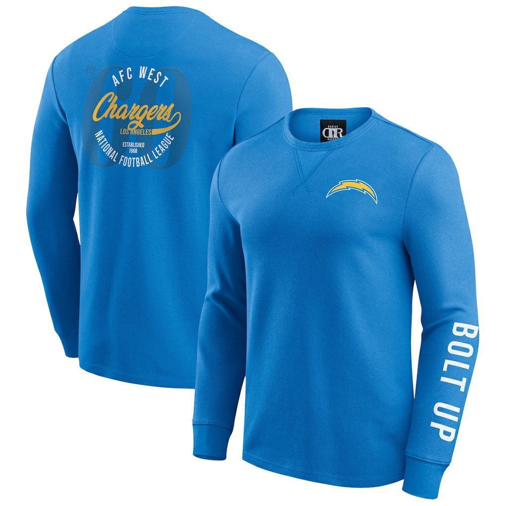 Los Angeles Chargers Fanatics Darius Rucker Collection Washed Waffle-Knit Long Sleeve T-Shirt