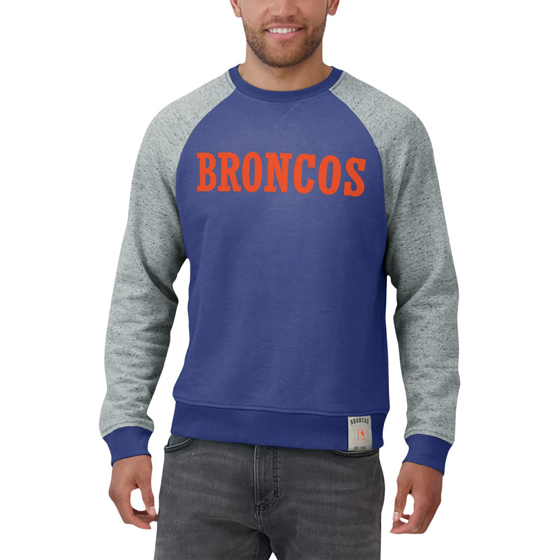 Denver Broncos Fanatics Darius Rucker Collection Throwback Color Block Raglan Pullover Sweatshirt