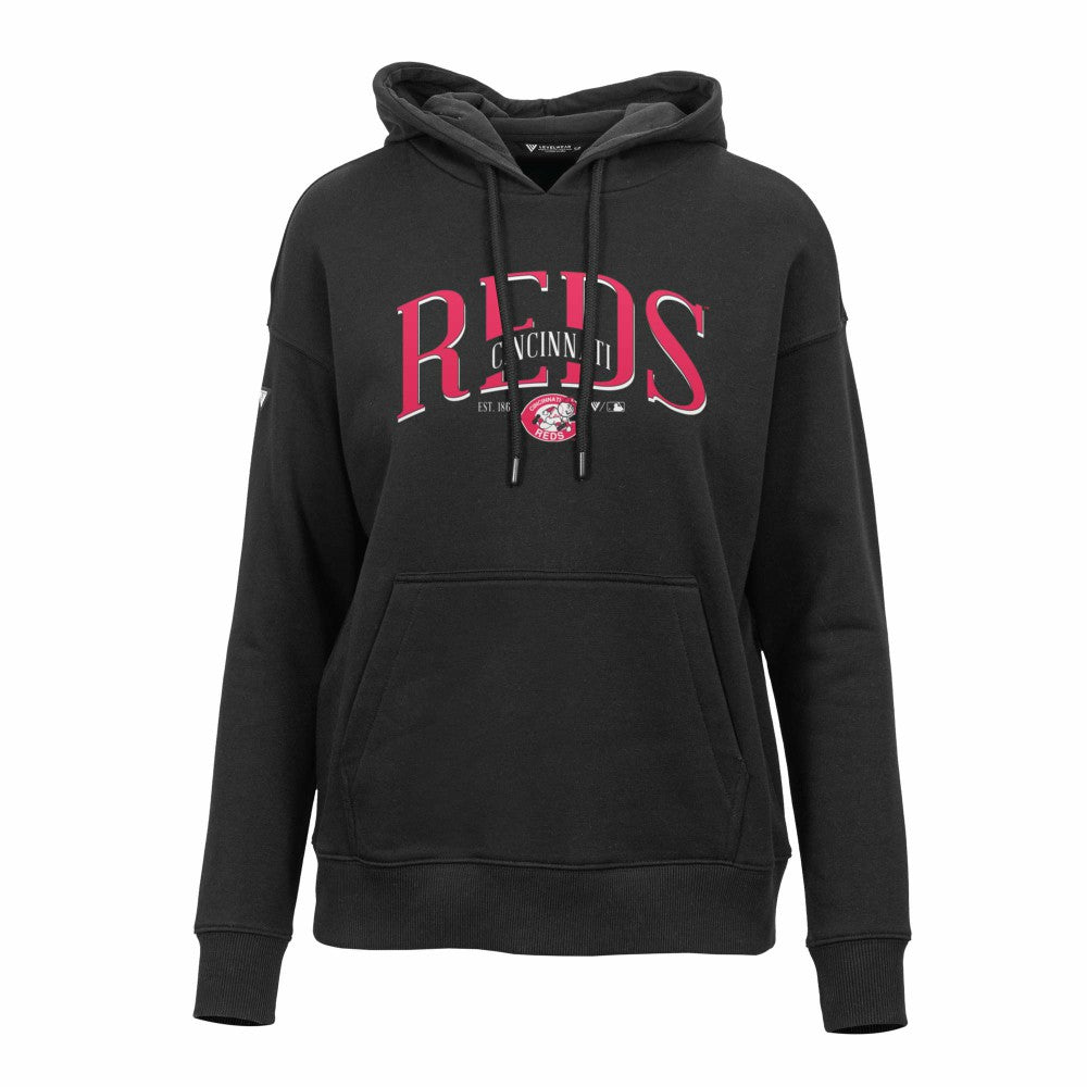 Cincinnati Reds Levelwear Women's Adorn Cooperstown Collection Retro Spellout Pullover Hoodie | MLB US