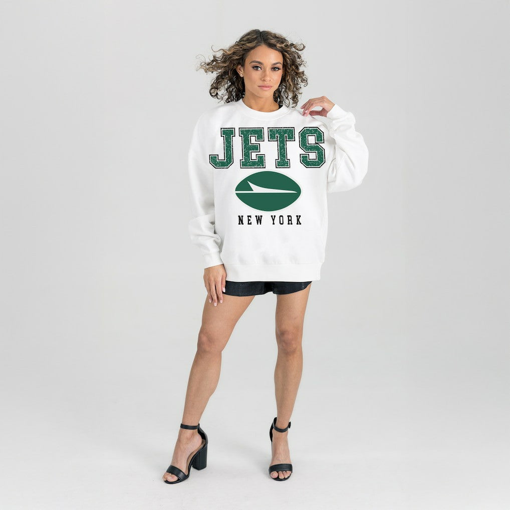 New York Jets  Gameday Couture Women's Sunday Drives Oversized Crewneck Pullover Sweatshirt
