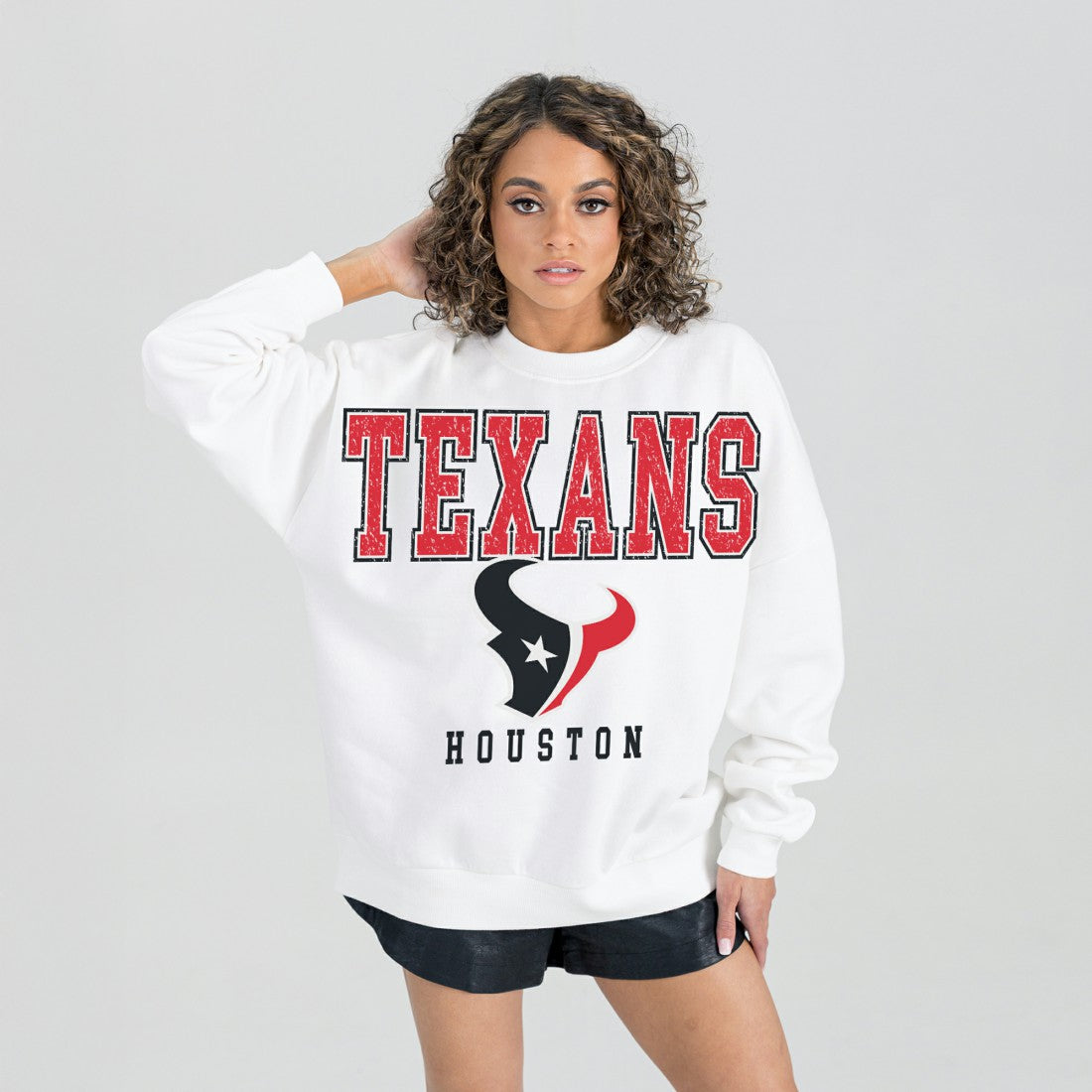 Houston Texans  Gameday Couture Women's Sunday Drives Oversized Crewneck Pullover Sweatshirt