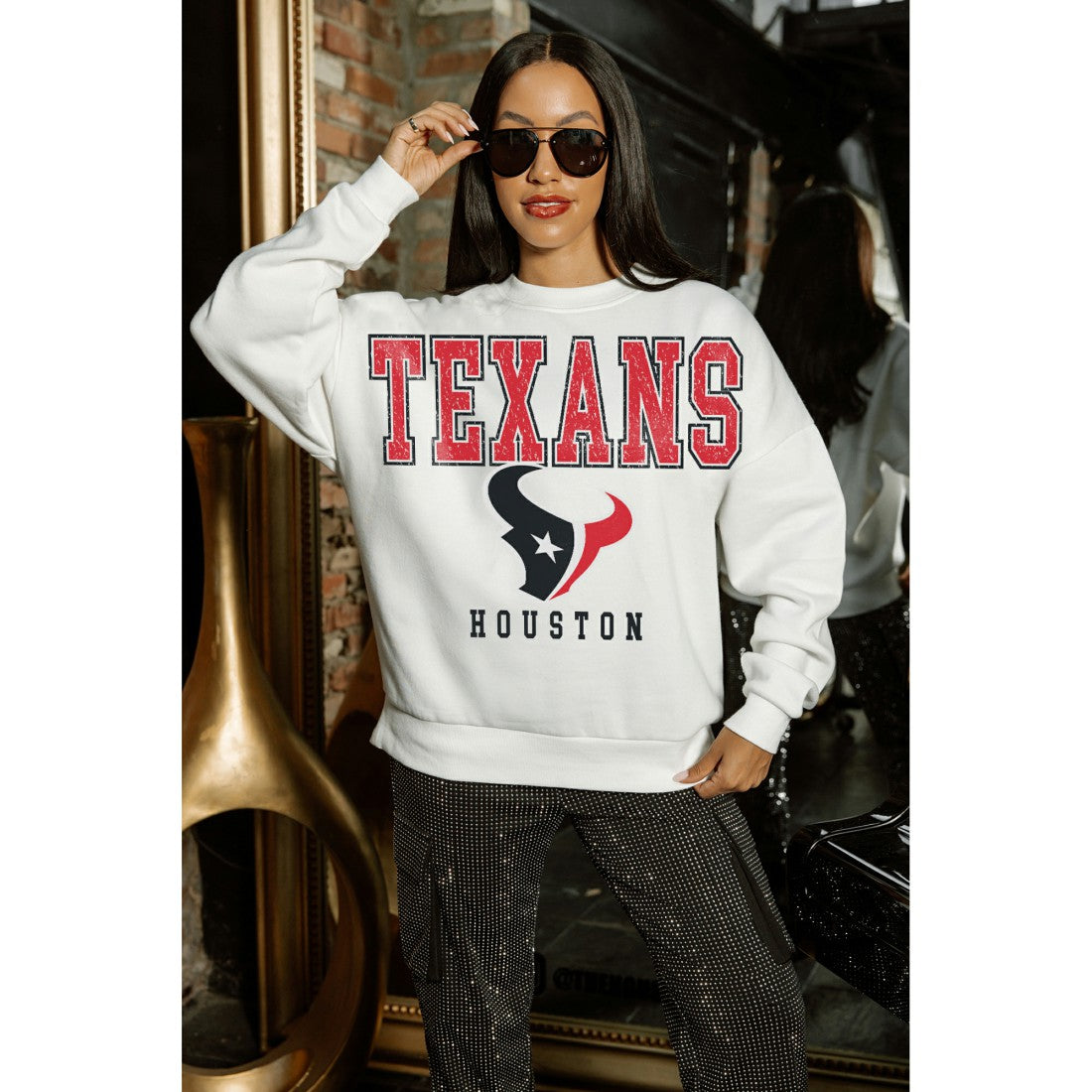 Houston Texans  Gameday Couture Women's Sunday Drives Oversized Crewneck Pullover Sweatshirt
