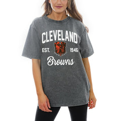 Cleveland Browns  Gameday Couture Women's Titan Tackle Relaxed Fit Washed T-Shirt