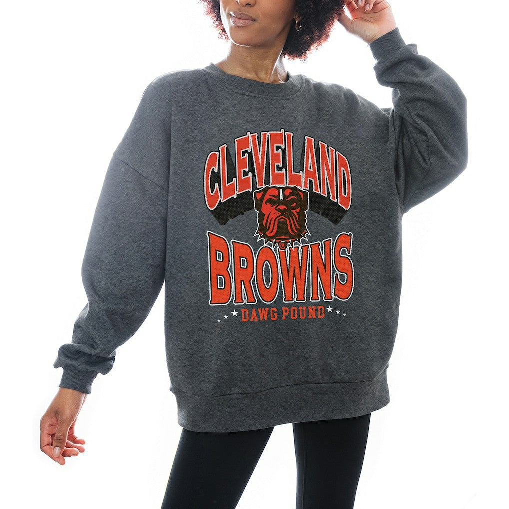 Cleveland Browns  Gameday Couture Women's Oversized Long Weekend Premium Fleece Drop Shoulder Pullover Sweatshirt