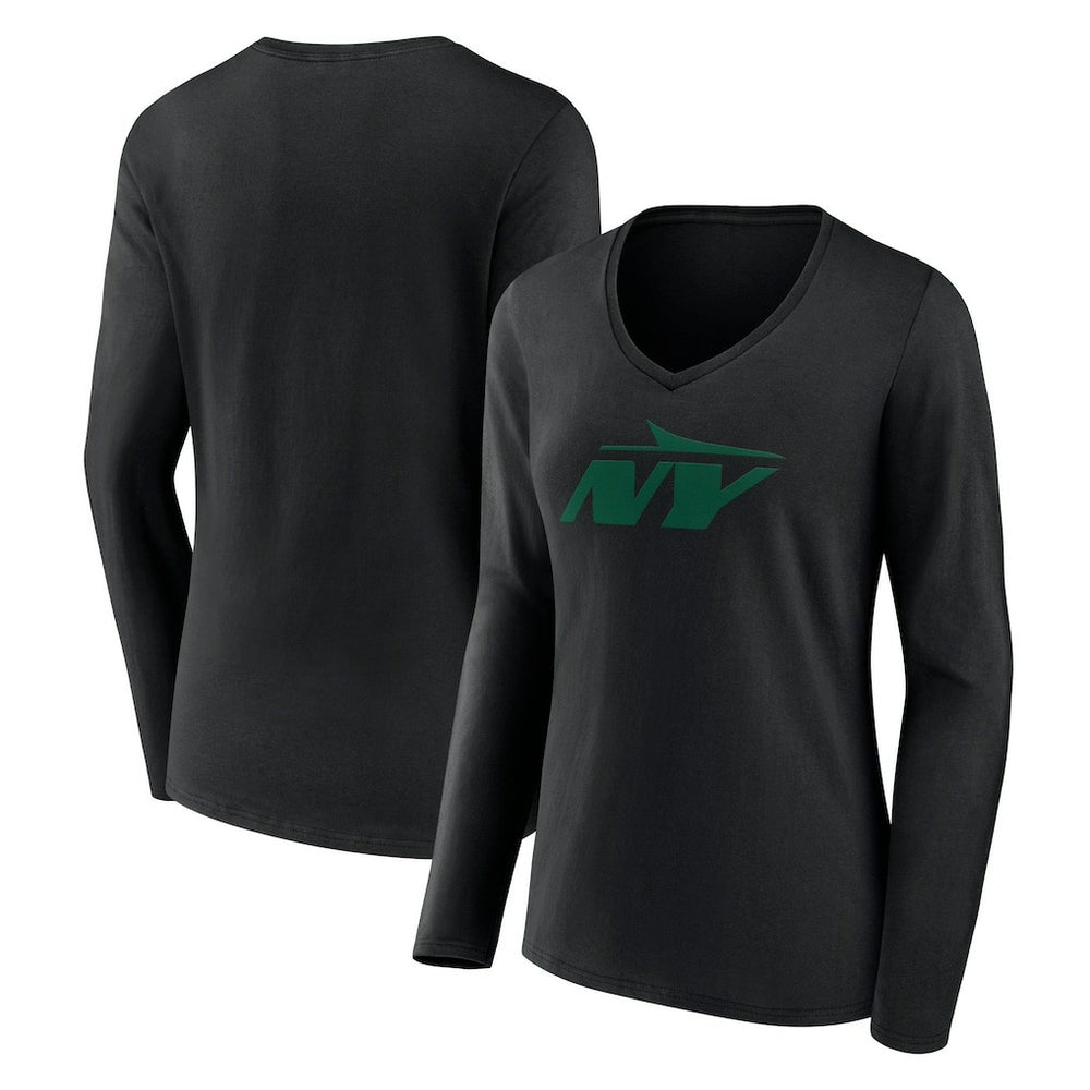 New York Jets  Women's Secondary Logo Long Sleeve V-Neck T-Shirt