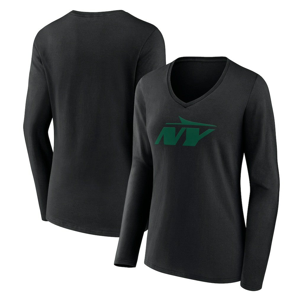 New York Jets  Women's Secondary Logo Long Sleeve V-Neck T-Shirt