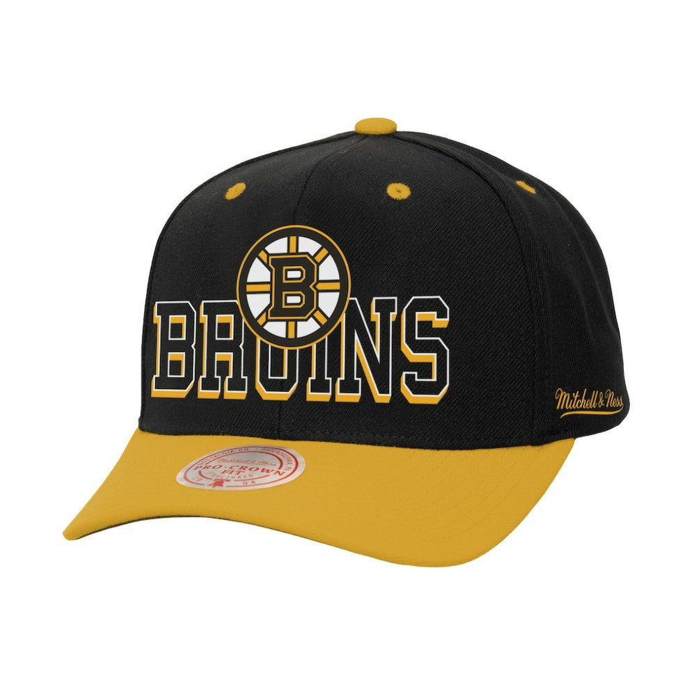 Boston Bruins Mitchell & Ness Backside Script 2-Tone Pro Crown Adjustable Hat Online