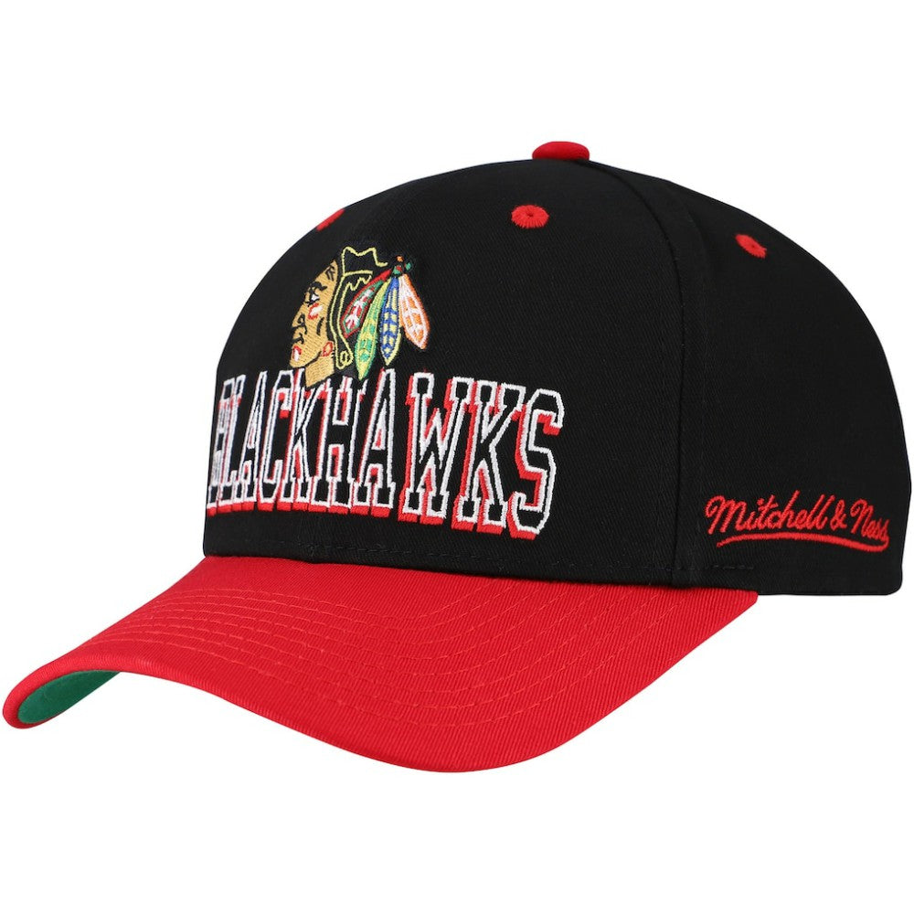 Chicago Blackhawks Mitchell & Ness Backside Script Two-Tone Pro Crown Adjustable Hat Sale