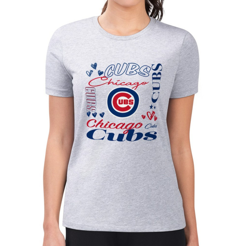 Chicago Cubs G-III 4Her by Carl Banks Women's Super-Slim Fit Lightweight Collage Team Graphic Crew Neck T-Shirt | MLB Online