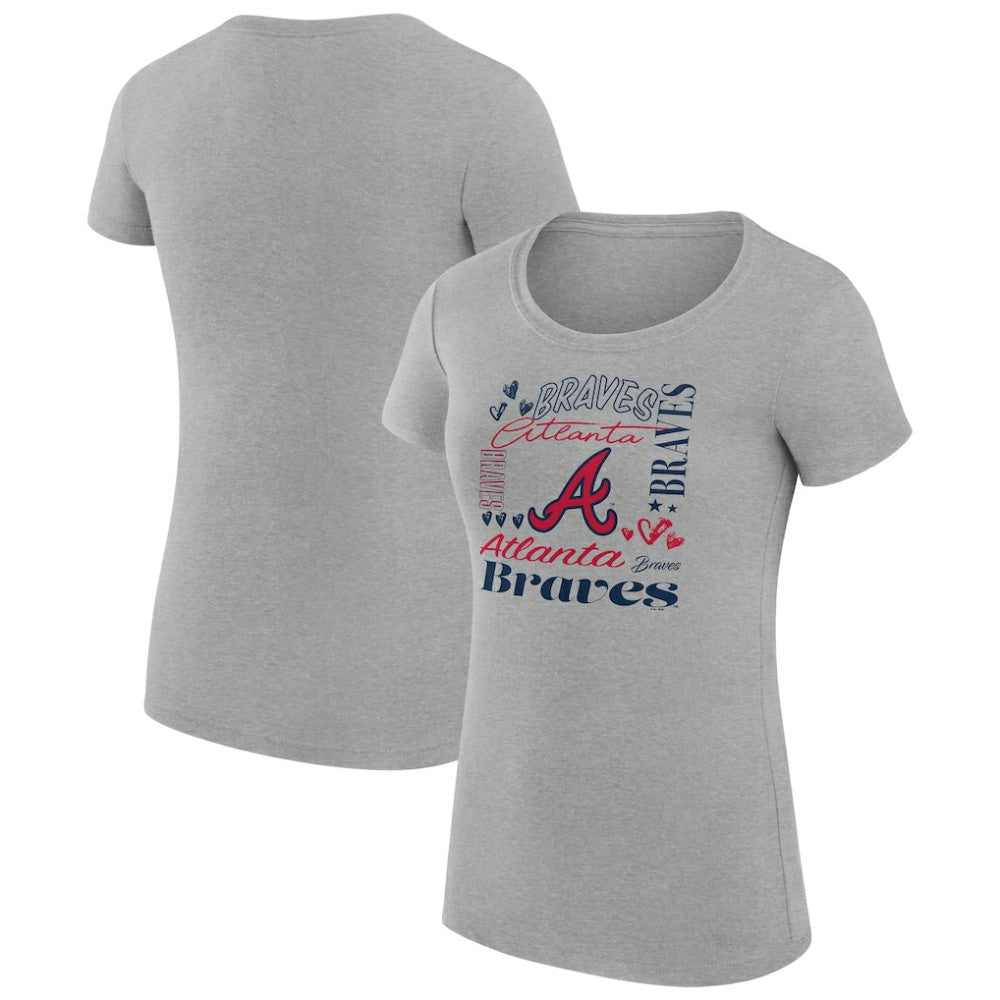 Atlanta Braves G-III 4Her by Carl Banks Women's Super-Slim Fit Lightweight Collage Team Graphic Crew Neck T-Shirt | MLB Outlet