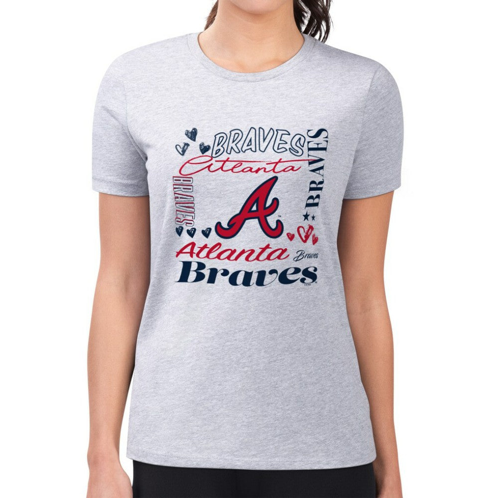 Atlanta Braves G-III 4Her by Carl Banks Women's Super-Slim Fit Lightweight Collage Team Graphic Crew Neck T-Shirt | MLB Outlet