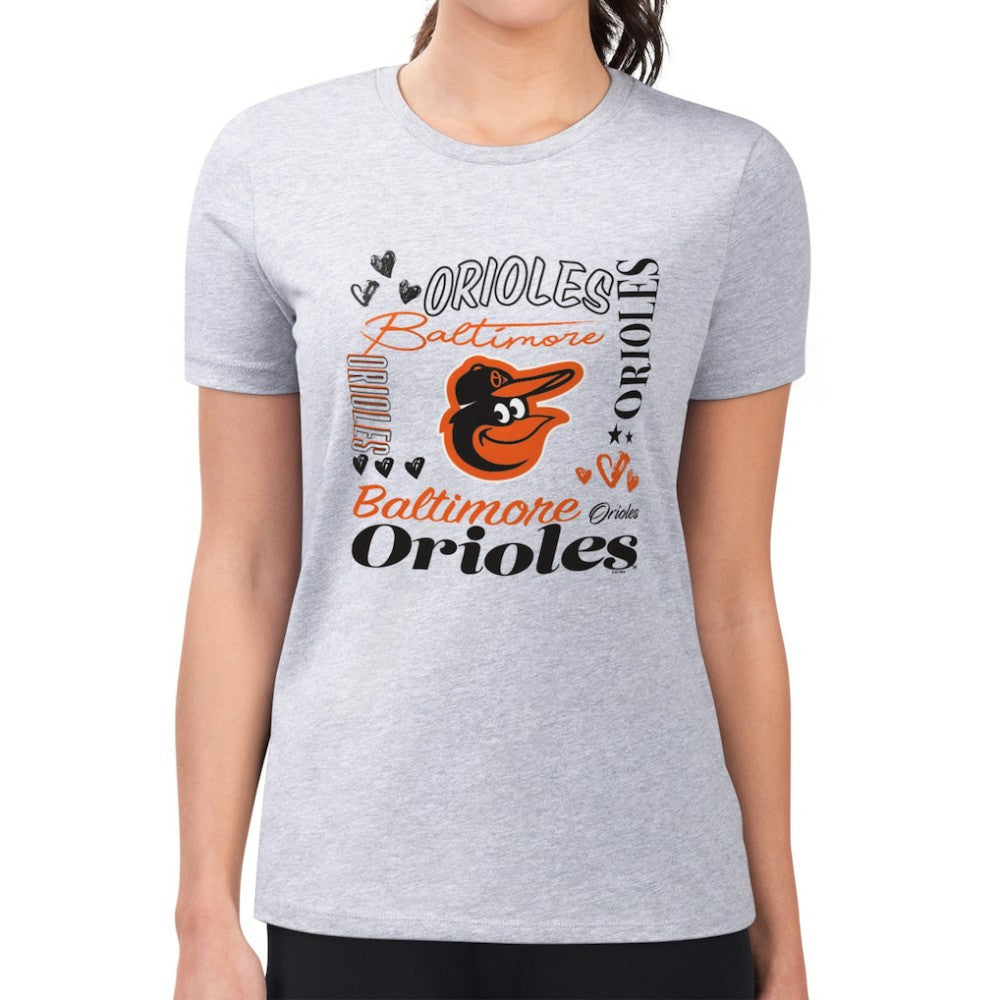 Baltimore Orioles G-III 4Her by Carl Banks Women's Super-Slim Fit Lightweight Collage Team Graphic Crew Neck T-Shirt | MLB Near me