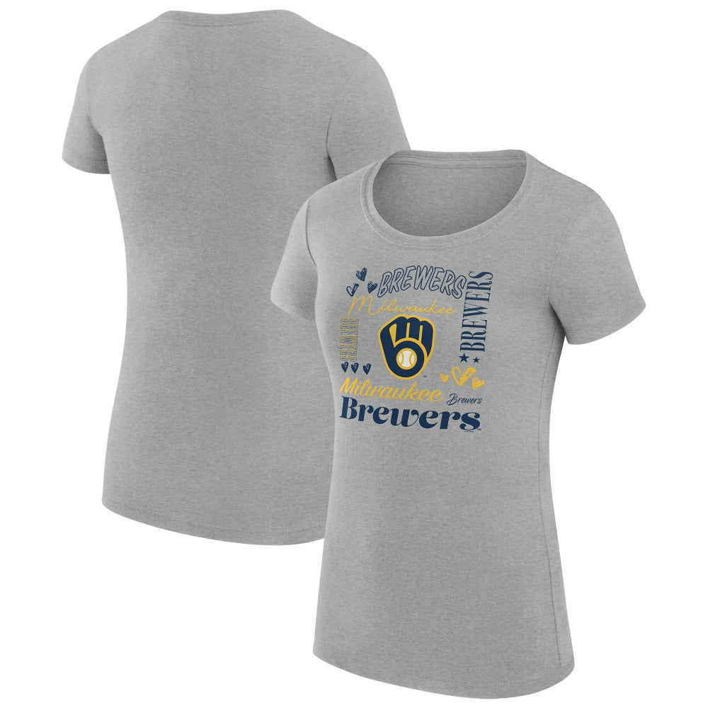 Milwaukee Brewers G-III 4Her by Carl Banks Women's Super-Slim Fit Lightweight Collage Team Graphic Crew Neck T-Shirt | MLB Outlet