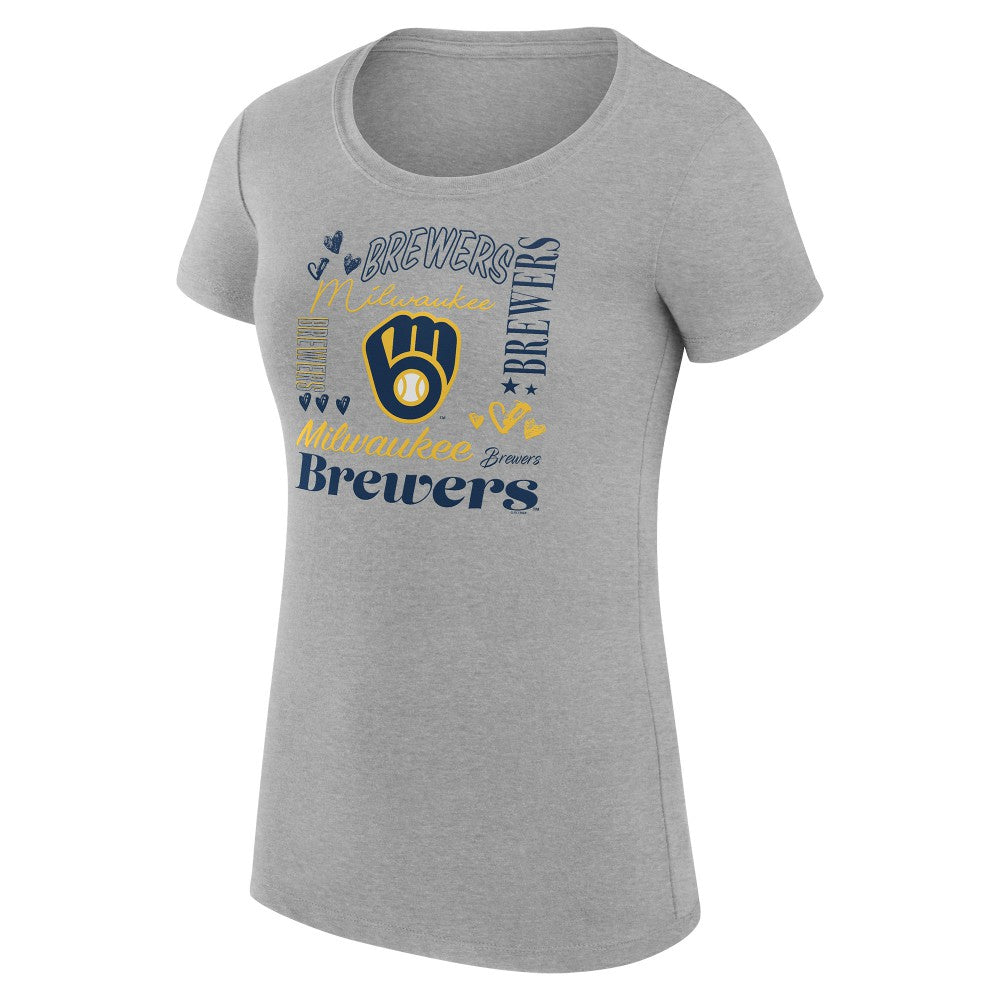 Milwaukee Brewers G-III 4Her by Carl Banks Women's Super-Slim Fit Lightweight Collage Team Graphic Crew Neck T-Shirt | MLB Outlet