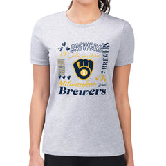 Milwaukee Brewers G-III 4Her by Carl Banks Women's Super-Slim Fit Lightweight Collage Team Graphic Crew Neck T-Shirt | MLB Outlet