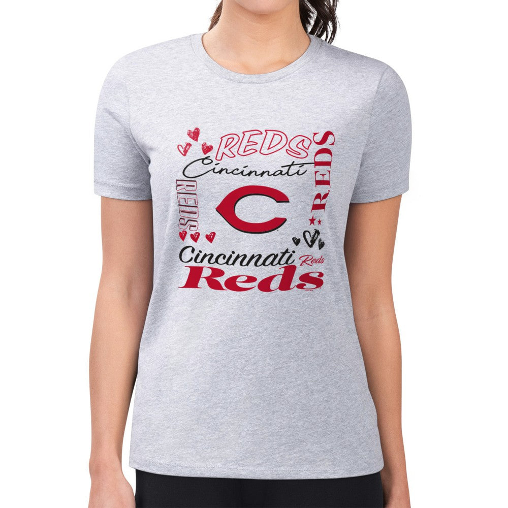 Cincinnati Reds G-III 4Her by Carl Banks Women's Super-Slim Fit Lightweight Collage Team Graphic Crew Neck T-Shirt | MLB Online